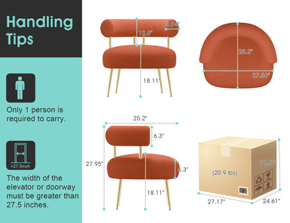 SEYNAR Mid Century Sherpa Boucle Accent Chair, Round Upholstered Barrel Arm Chair for Small Spaces, Fluffy Side Corner Sofa Chair for Living Room, Bedroom, Vanity, Office, Reading Nook(Orange)