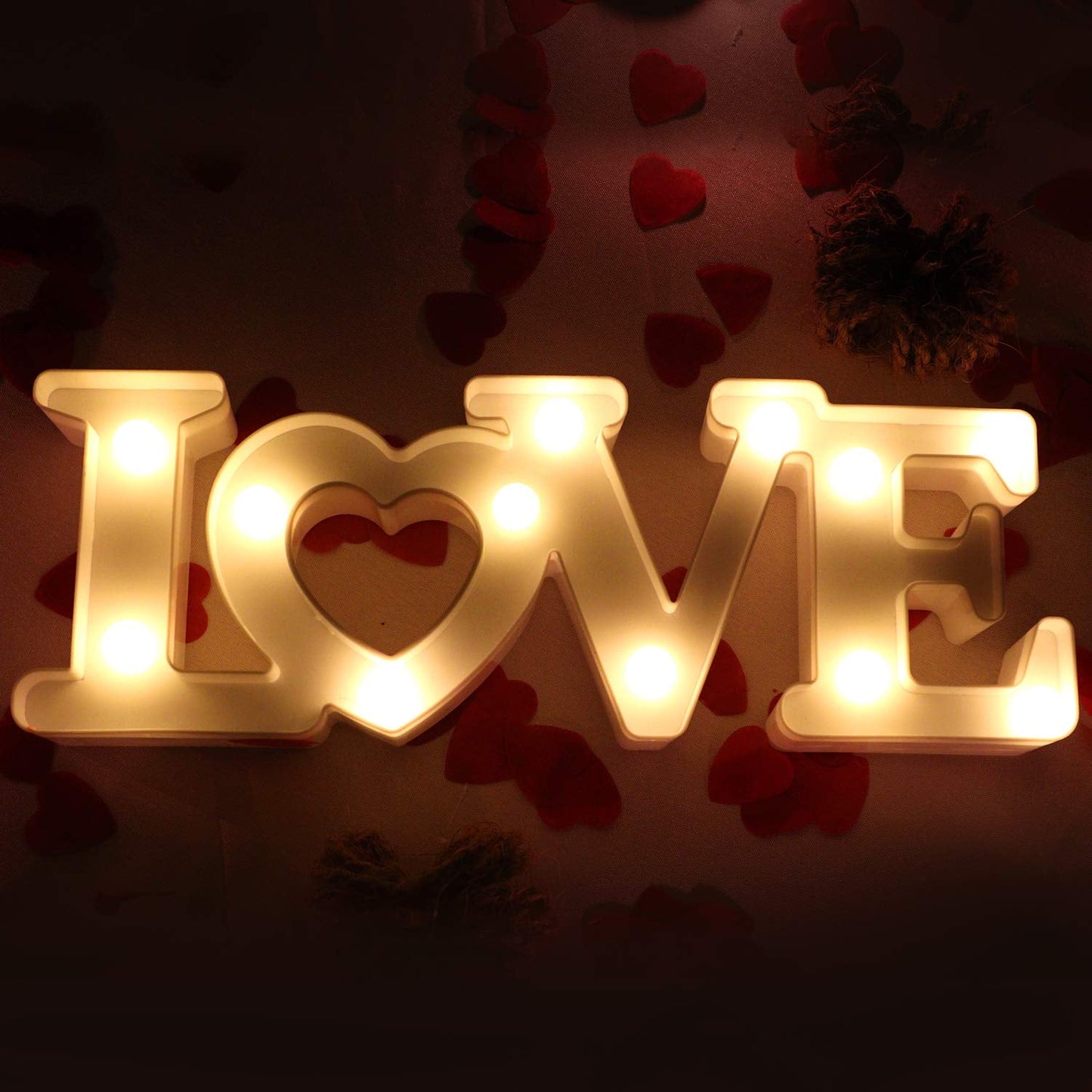 Love Sign with Lights - Valentines Day Decoration - Love Marquee Letters - Romantic Lighted Table Top Decor for Wedding & Home - White - CHEERIN