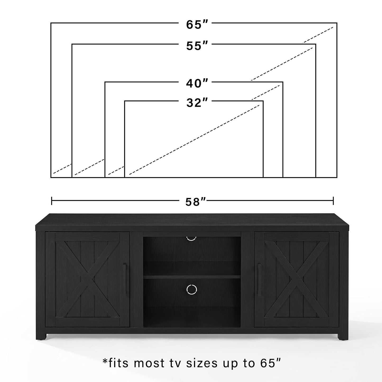 Crosley Furniture Gordon Low Profile TV Stand for 65+ inch TVs, Entertainment Center with Storage Shelves, Black