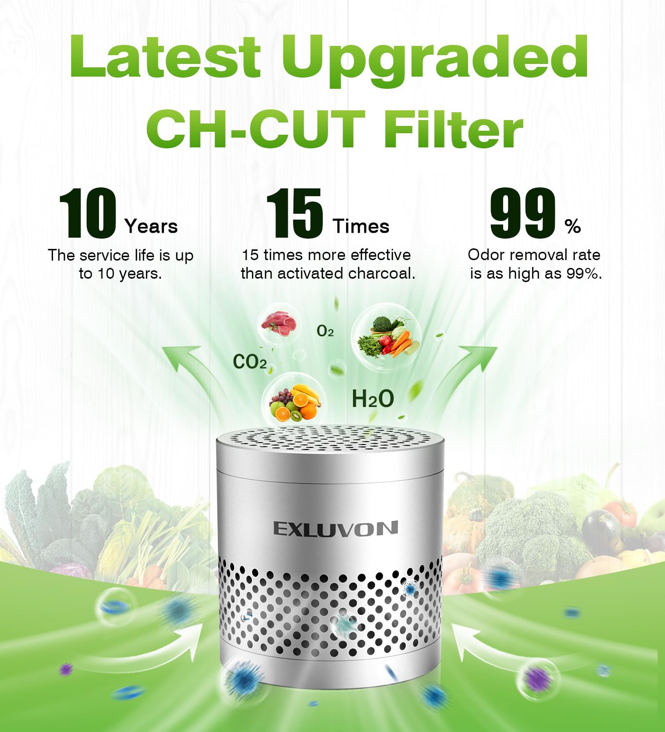 Fridge Deodorizer, Lasts 10 Years, Odor Eliminator, Bamboo Charcoal Air Purifying Bag, Silver