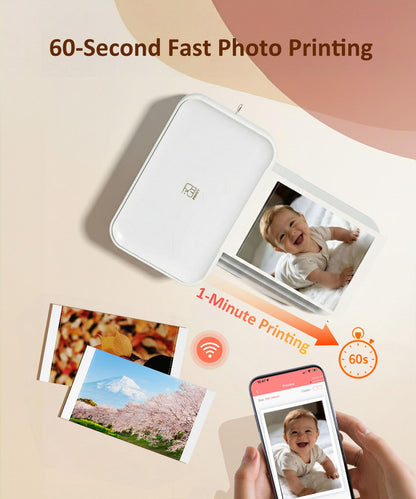 HPRT CP4100 4x6 Photo Printer with 108 Sheets & 2 Ribbons, Full-Color Thermal Dye Sublimation Wi-Fi Printing, Portable Instant Picture Printer for iPhone/Android, AR Video, Fun App, Home Use, White