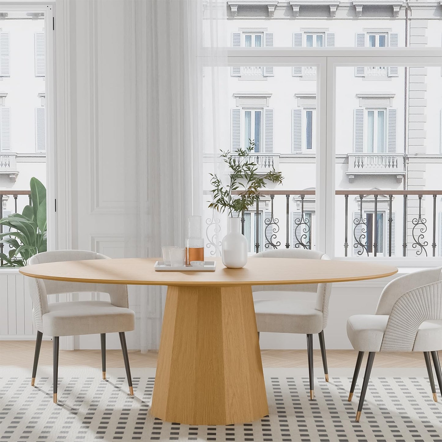 Casaphoria 67" Oval Dining Table, Modern Wood Kitchen Table with Cone Shaped Strip Polygonal Base for Living Room & Dining Room, Easy Assembly Farmhouse Furniture for 4-6, Oak