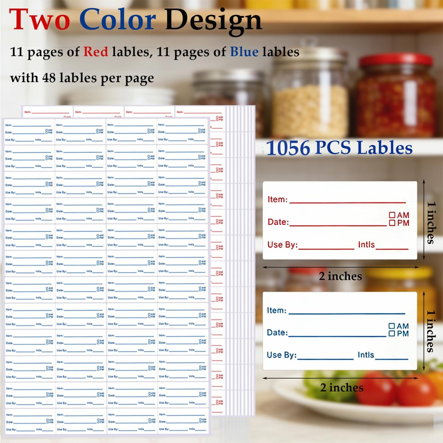 1056 PCS Food Labels, 2”x1” Removable Labels for Food Containers, Food Labels Stickers for Kitchen, Freezer, Party, No-Residue Food Labels and Easy to Write On