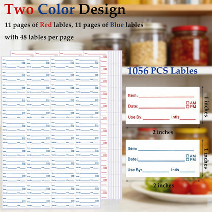 1056 PCS Food Labels, 2”x1” Removable Labels for Food Containers, Food Labels Stickers for Kitchen, Freezer, Party, No-Residue Food Labels and Easy to Write On