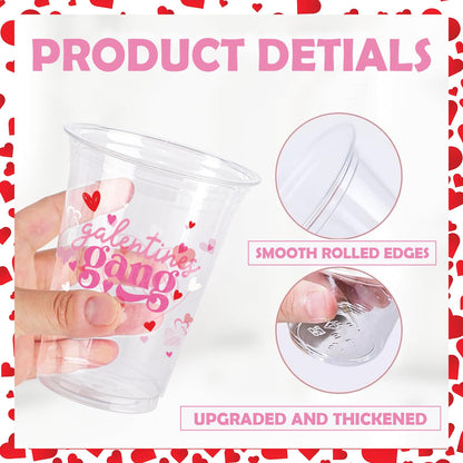 50 Pcs Galentines Day Plastic Cups 12oz Galentines Gang Disposable Clear Plastic Cups Girl Gang Valentines Day Decorations for Ladies Celebration Party Favor Girls Ladies Galentine Decor Supplies