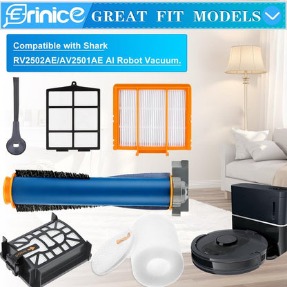 Erinice Replacement Parts for Shark AI Robot Vacuum AV2501S AV2501AE RV2502AE RV2520AOUS AV2510AOUS RV2610WA Accessories Kit with Main Roller Brush Filters, Foam & Primary Filters, Side Brushes