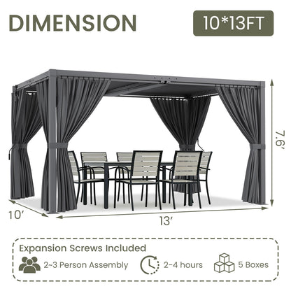SAILARY Louvered Pergola 10' x 13' with Waterproof Curtains, Outdoor Aluminum Pergola with Reinforced Steel Roof, Heavy-Duty Hardtop Gazebo, Privacy Privacy Shaded Shelter, Grey