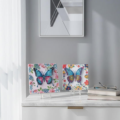 Arts and Crafts for Kids Age 8-12, 3D Pink Butterfly Diamond Art Kits, Gifts for Kids Age 6 7 8 9 10 with Plastic Easels DIY Gem Art Foldable Clear Butterfly Painting with Frame for Home Decor