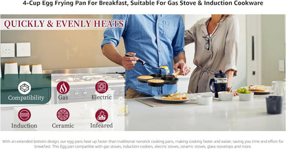 Juvenixs 4-Cup Egg Frying Pan, Nonstick Skillet for Breakfast, Pancakes, Suitable for Gas & Induction Cookware (Black)