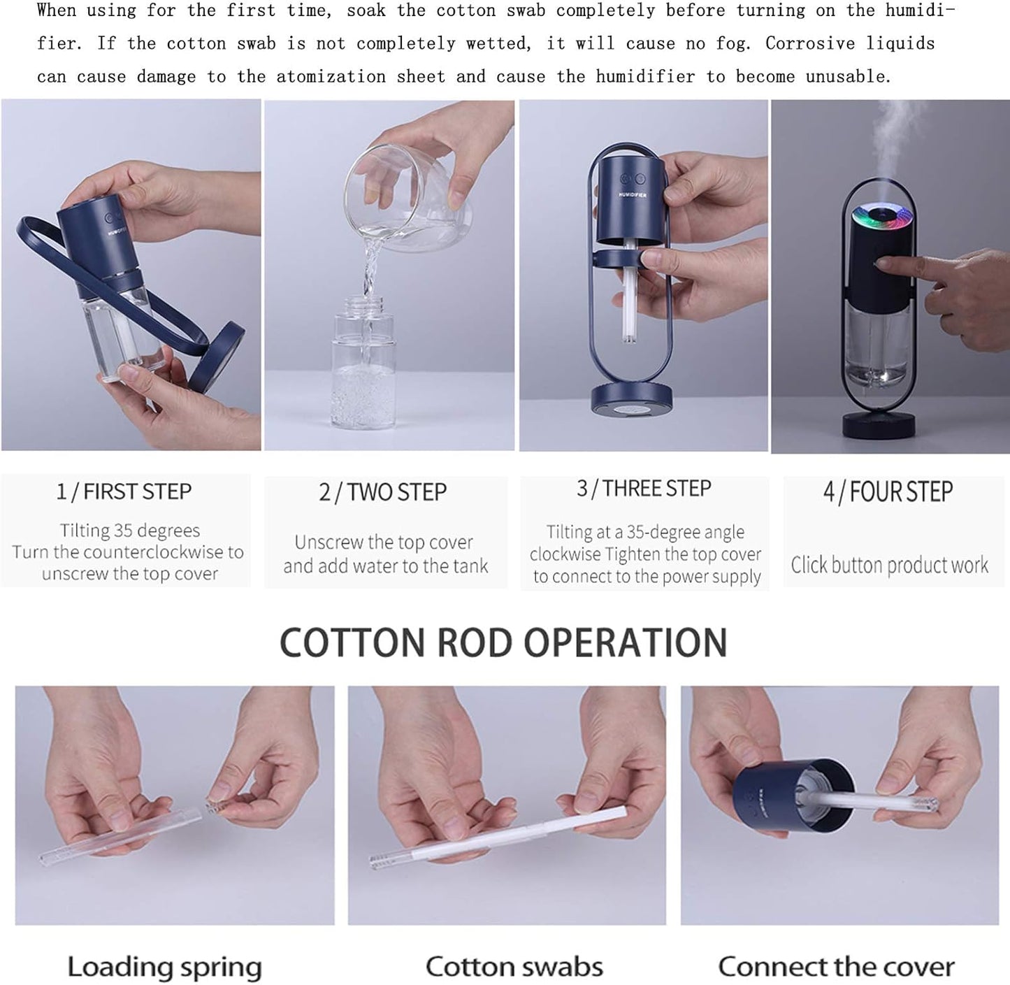 Portable Mini Humidifier, 200ml Small Cool Mist Humidifier with Night Light, USB Personal Desktop Humidifier
