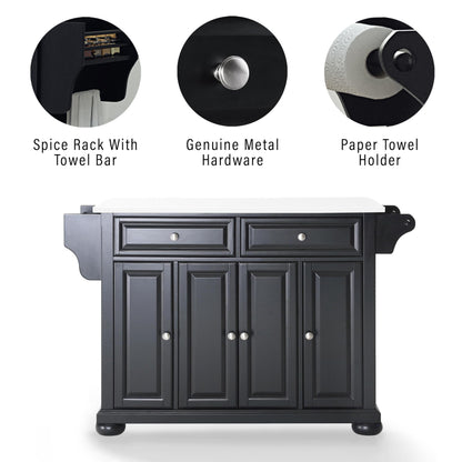 Crosley Furniture Alexandria Stone Top Rolling Kitchen Island Storage Cart, Microwave Stand, Spice Rack, Black