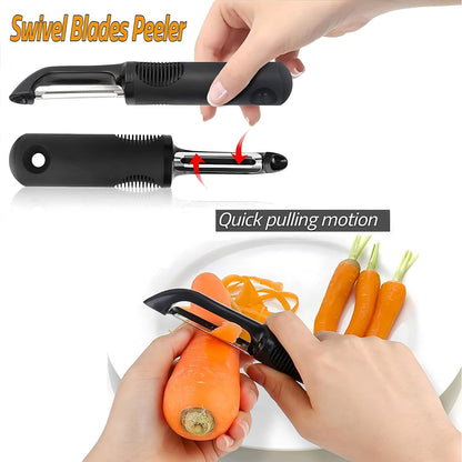 ANMIOU Swivel Vegetable Peeler with Non-Slip Ergonomic Handle, Rust-Proof Steel Blades, Built-in Potato Eye Remover, Plastic Blade Guard, Kitchen Peeler for Potato, Carrot, Apple, Veggie, Fruit, Black