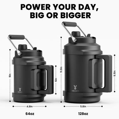 1 Gallon Insulated Water Bottle for Sports: Meoky 128 oz Triple Wall Vacuum Stainless Steel Water Jug - Top and Side Handles, Cold for 48 Hrs, 2-in-1 Straw and Spout Lid, Leak Proof for Hiking (Night)