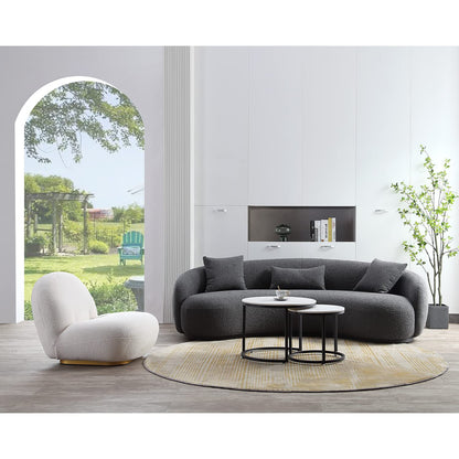 Acanva Mid Century Modern Curved Living Room Sofa, 4-Seat Boucle Fabric Couch for Bedroom, Office, Apartment, Grey