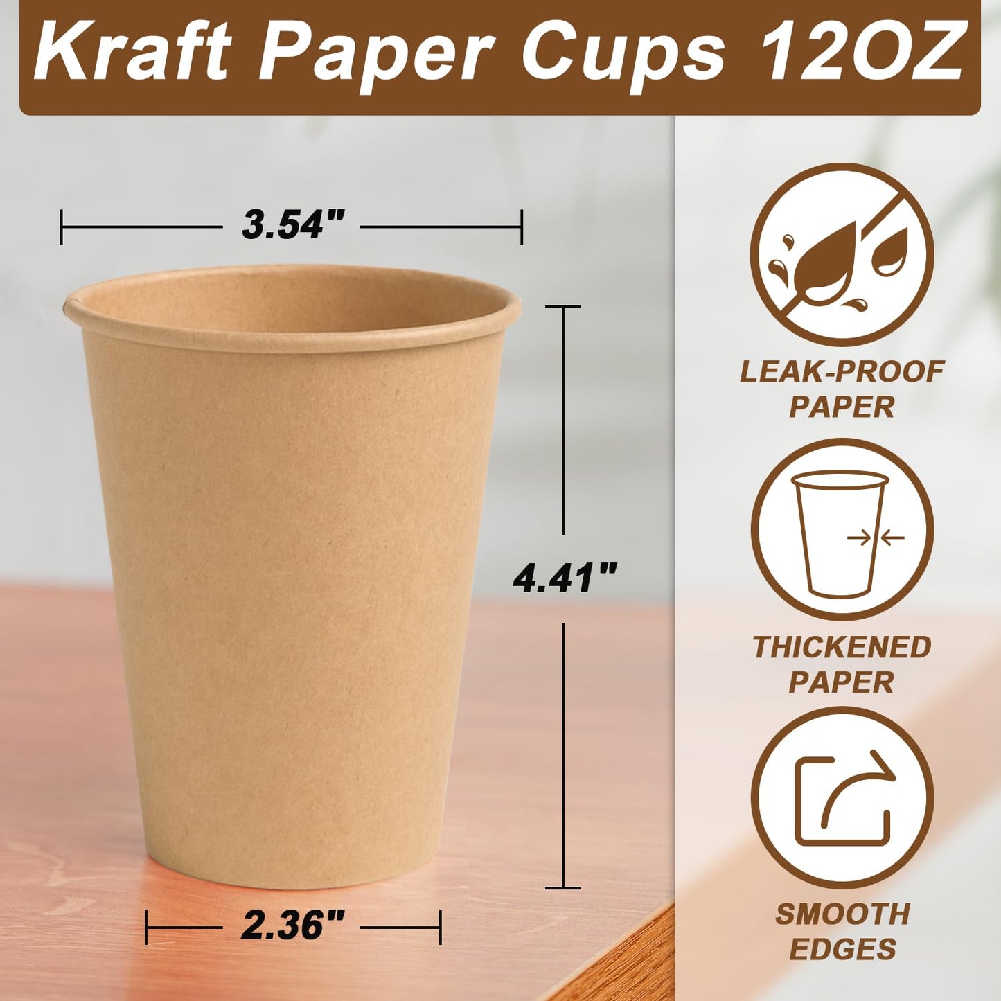 BYSNOW 300 Pack 12 oz Paper Coffee Cups, Disposable Kraft Coffee Cups, Hot/Cold Drinking Cup for Water, Coffee, Juice