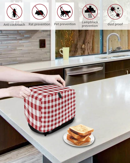 Farmhouse Red Plaid Toaster Cover 2 Slice, Rustic Red White Checkered Small Kitchen Appliance Covers with Loop,
