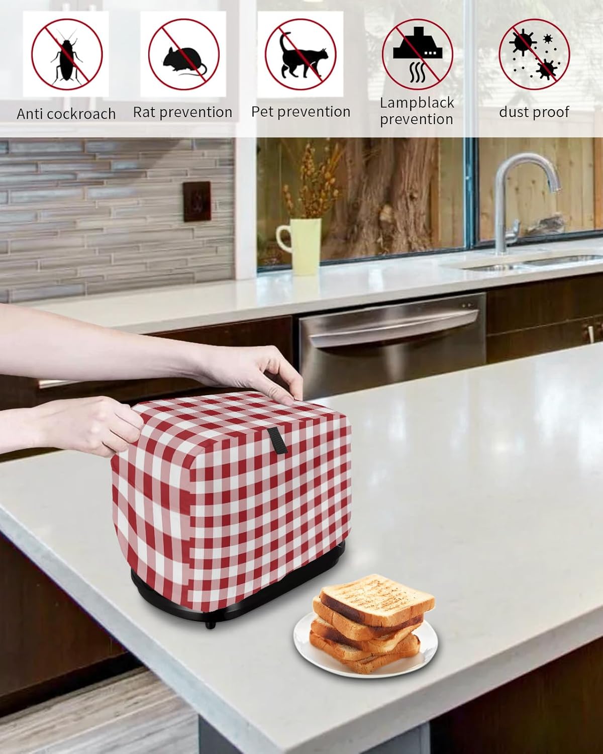 Toaster Oven Covers - Dustproof Red White Plaid & Buffalo Check for 4 Slice Toasters and Small Appliances