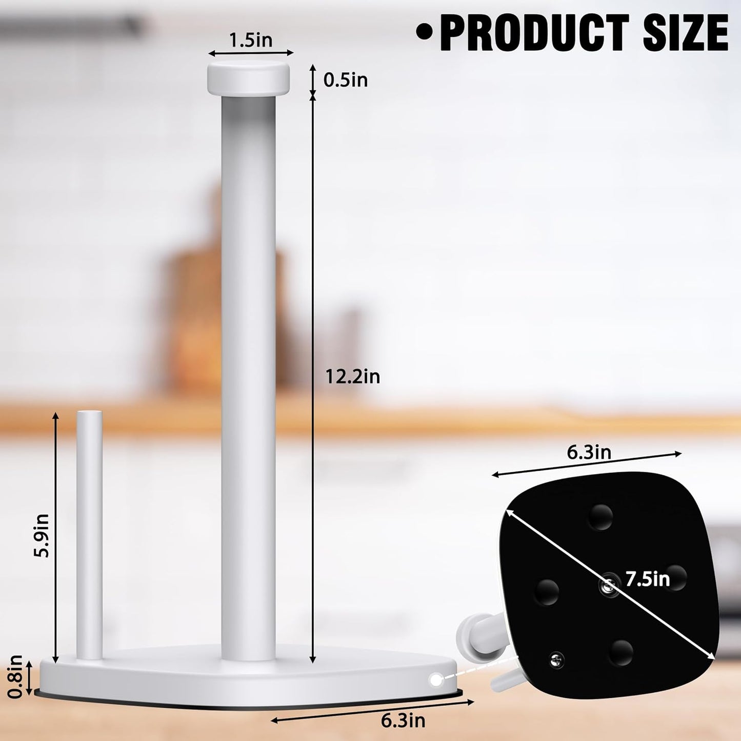 Standing Paper Towel Holder for Countertop, Stainless Steel with Weighted Base and Suction Cups for Kitchen and Bathroom