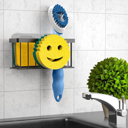 MURLONG Sponge Holder - Smiley Face Kitchen Organizer with Suction Cups & Adhesive Strips | Black