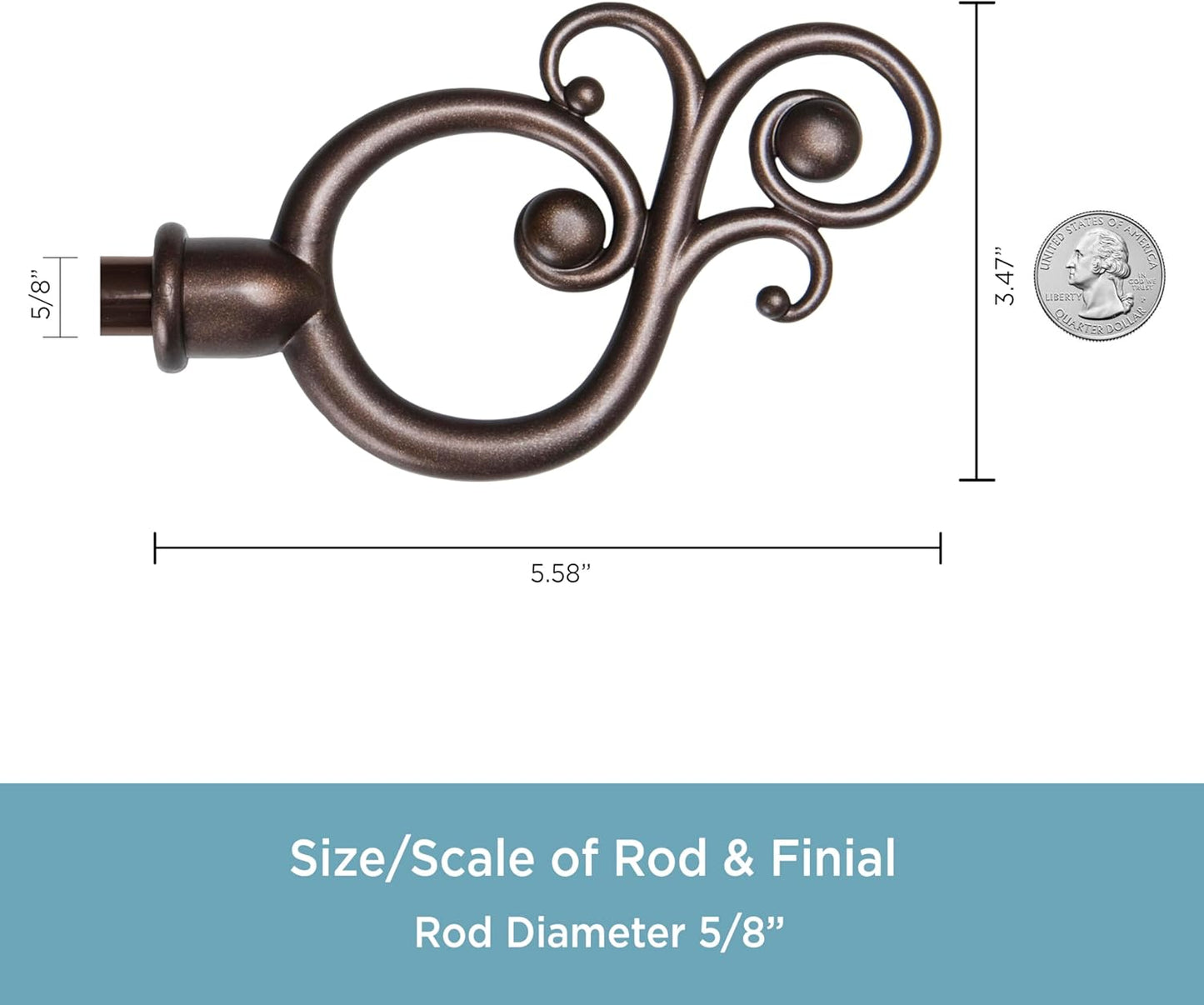 Kenney KN65260 Valencia Large Plastic Scroll End Window Curtain Rod, 28-48" Adjustable, Chocolate