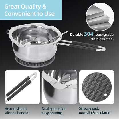 Hehinton Professional Double Boiler Pot 1200ML/40.6OZ, 304 Stainless Steel Chocolate Melting Pot with 1000W Electric Hot Plate, Multi-Functions Warming Melting Pots for Wax Soap Base Candy Cheese Butter