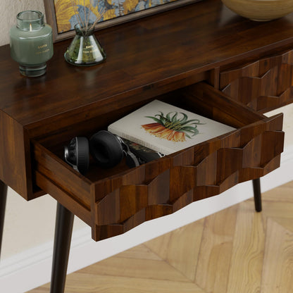 Bme Console Modern Mid-Century 2 Drawers, Unique Geometric Design Sofa Table for Entryway, Hallway, Living Room, Walnut