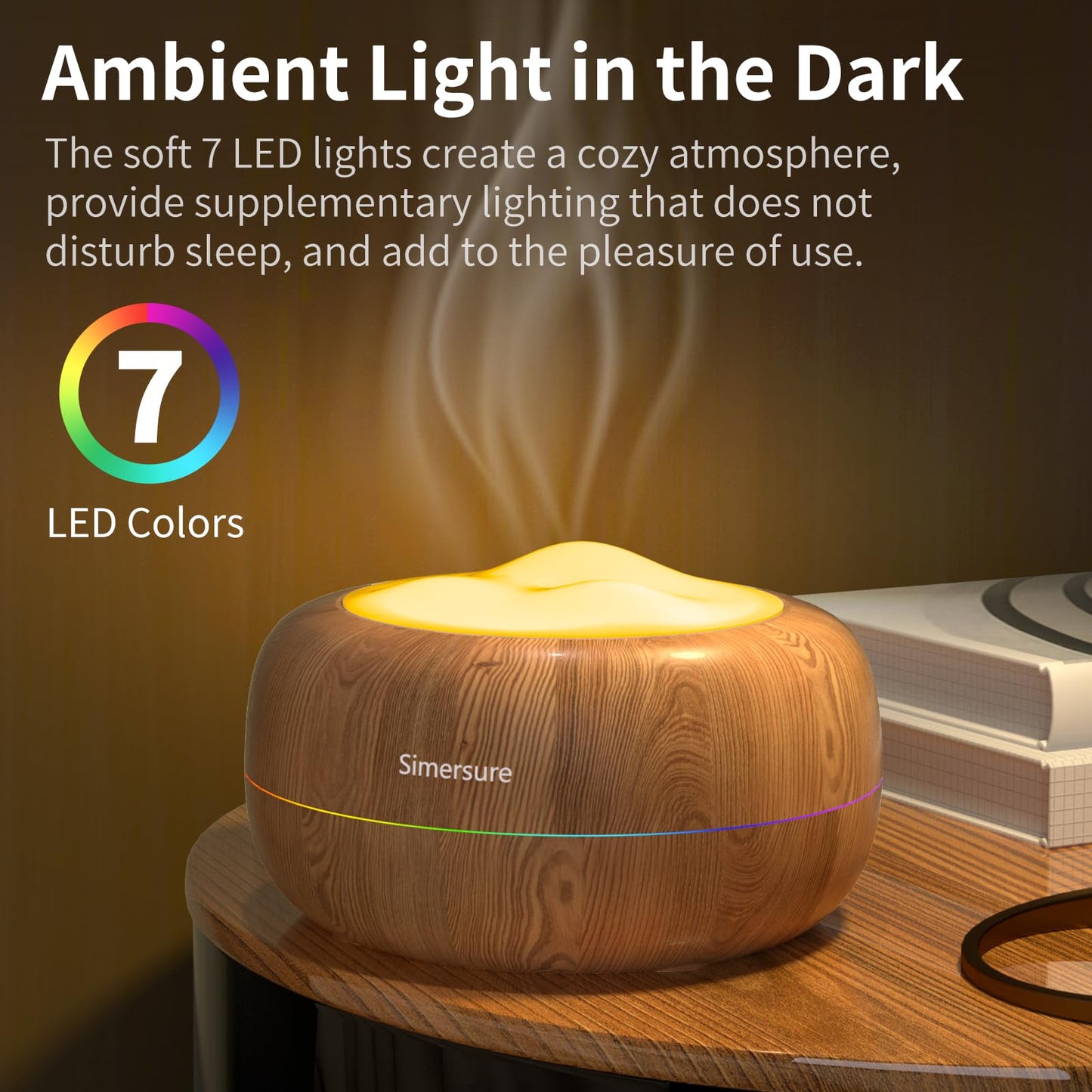 Essential Oil Diffuser, Quiet Humidifier for Bedroom, Timer and Auto-Off, 7 LED Colors Ultrasonic Aromatherapy Mist Diffusers for Large Room Office (Milky White)