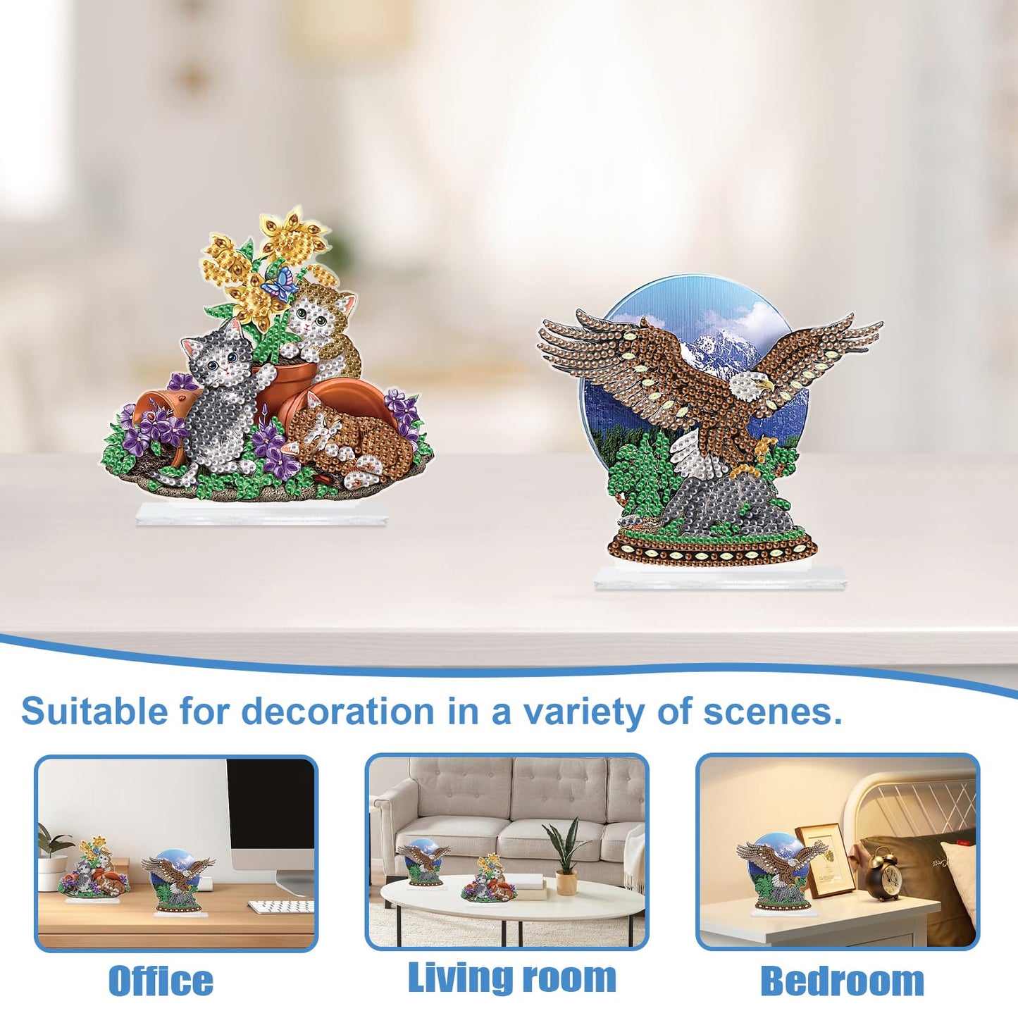 2Pcs 2D Flat DIY Diamond Painting Desktop Ornament Kit, Special Shaped Crystal Diamond Art Painting Tabletop Ornaments for Adult Beginner, Perfect Handmake Gifts of Diamond Art for Home Office Decor