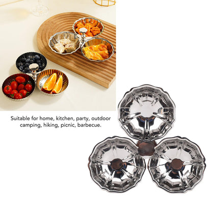 Nurnesy Stainless Steel 3 In 1 Serving Plate with Fruit Bowl, Snack Plate for Home Kitchen Party, Reusable Dessert Plates for Quick Cleanup, Ideal Present for Housewarming Parties