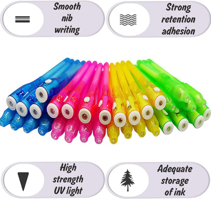 iGeeKid 24 Pack 2 Style Invisible Ink Pen with UV Black Light Secret Spy Pens for Secret Messages, Magic Disappearing Ink Markers School Supplies Kids Party Favors Boy Girl Exchang Patriotic