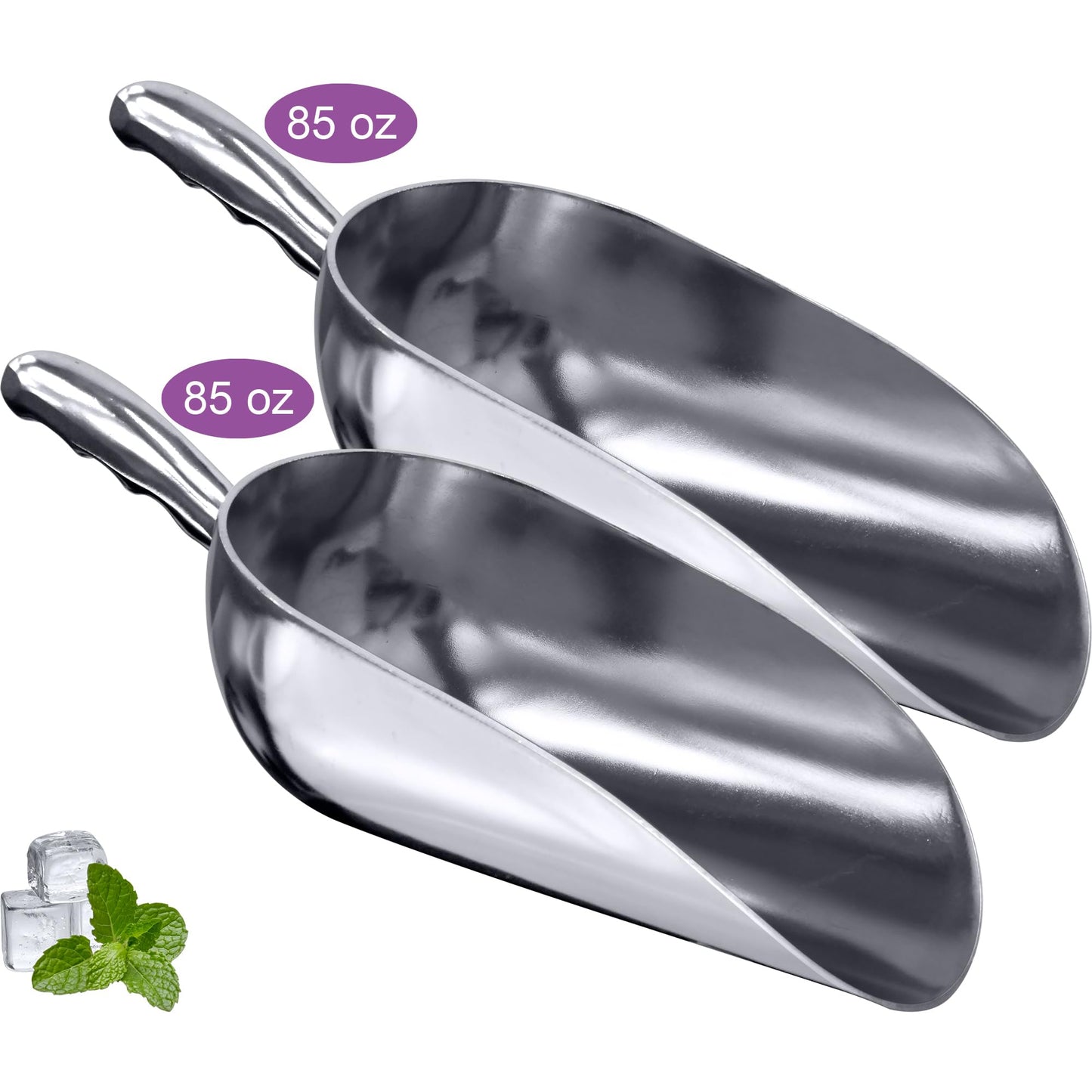 Amazing Abby - Elsa - 85-Ounce Aluminum Ice Scoops (Set of 2), Cast Aluminum Utility Scoops, Food-Grade, Good for Home and Commercial Use, NOT Dishwasher-Safe, Hand-Wash Recommended