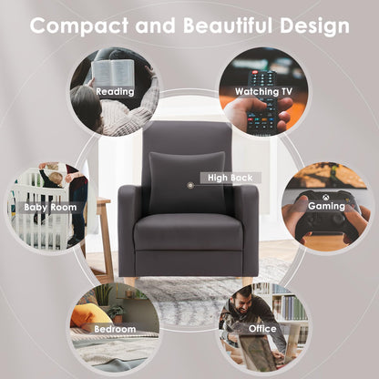 COLAMY Modern Accent Living Room Chairs Set of 2, Upholstered PU Leather Armchair Reading Side Chair, Single Sofa with Back Pillow and Wood Legs, Brown