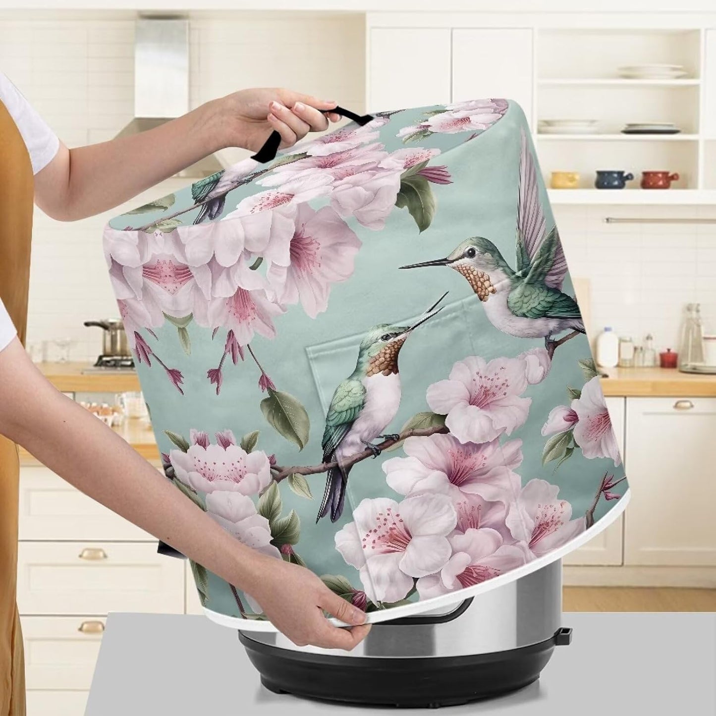 Hummingbird Light Pink Peach Blossom Rice Cooker Cover for 3Qt Instant Pot, Lightweight with Handle and Pocket