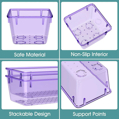 WOWBOX 6 PCS Plastic Drawer Organizer Set for Makeup, Jewelry, and Gadgets in Kitchen, Bedroom, Bathroom (Purple)