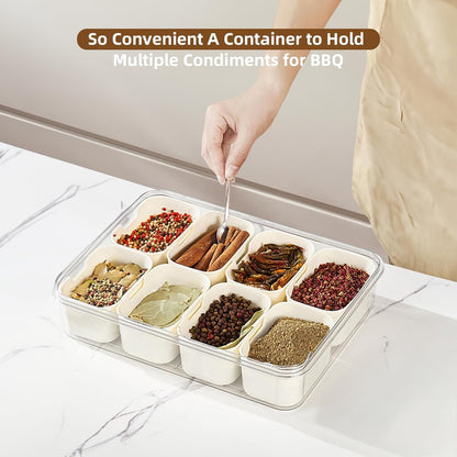 Snackle Box Charcuterie Container - Divided Serving Tray with Lid and Handle, 8 Compartment Portable Snack Box