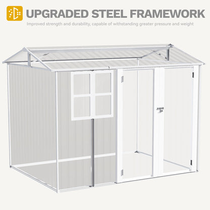 DWVO 8x6ft Metal Outdoor Storage Shed with Window, Lockable Tool Storage Sheds, Oversized Steel Garden Sheds with Sloped Roof for Backyard, Patio, Garage, Lawn (Gray + White)
