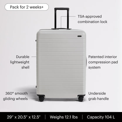 Away Large Checked Luggage - 29-Inch Lightweight Hardside Suitcase with Four WhisperGlide 360° Spinner Wheels, Interior Compression System, TSA-Accepted Lock - Cloud Gray