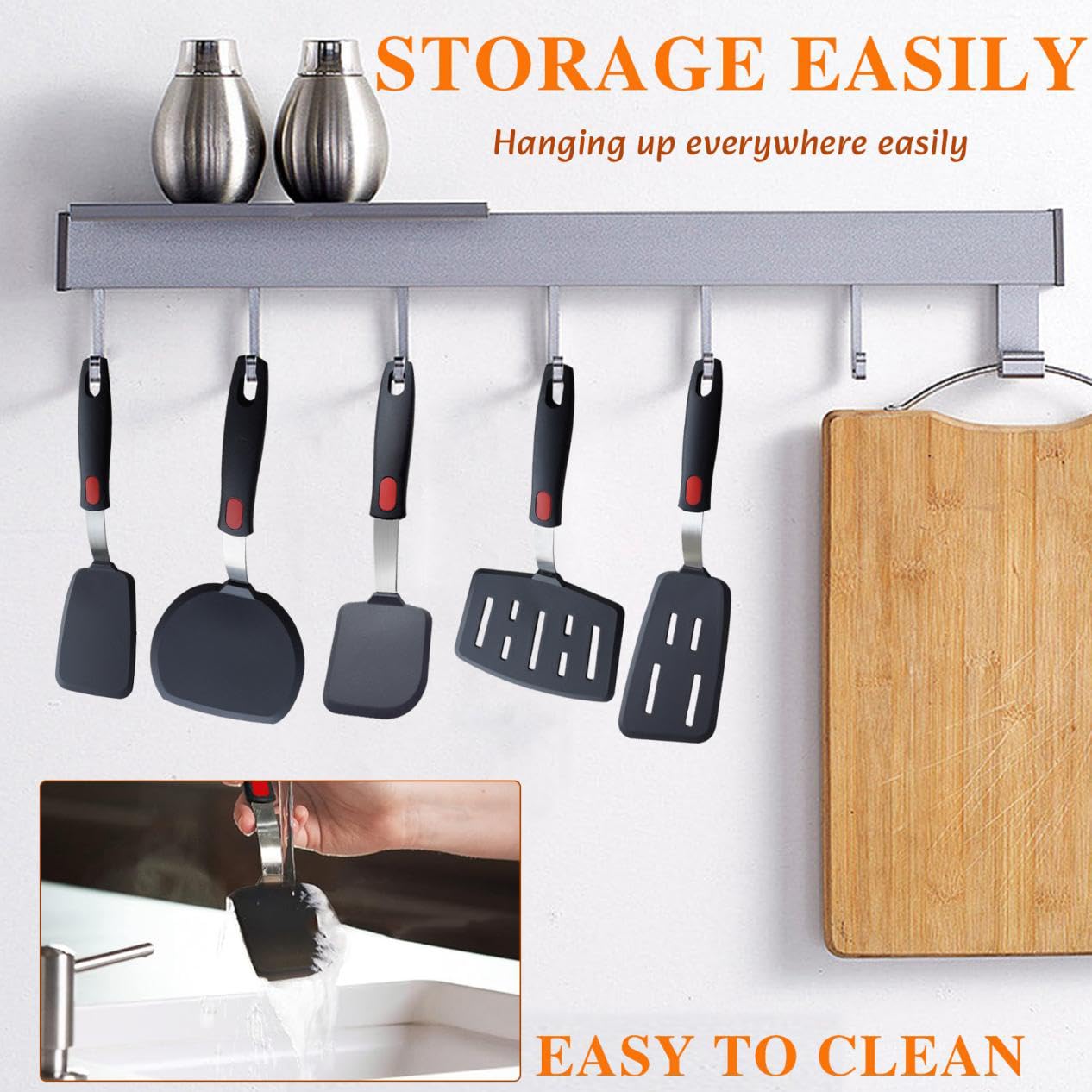 Silicone Spatula Set Turner, 5-Pack Spatulas for Nonstick Cookware, 600°F Heat Resistant Kitchen Cooking Utensils Set for Egg, Pancake Fish Sticky Baking Dishwasher Safe