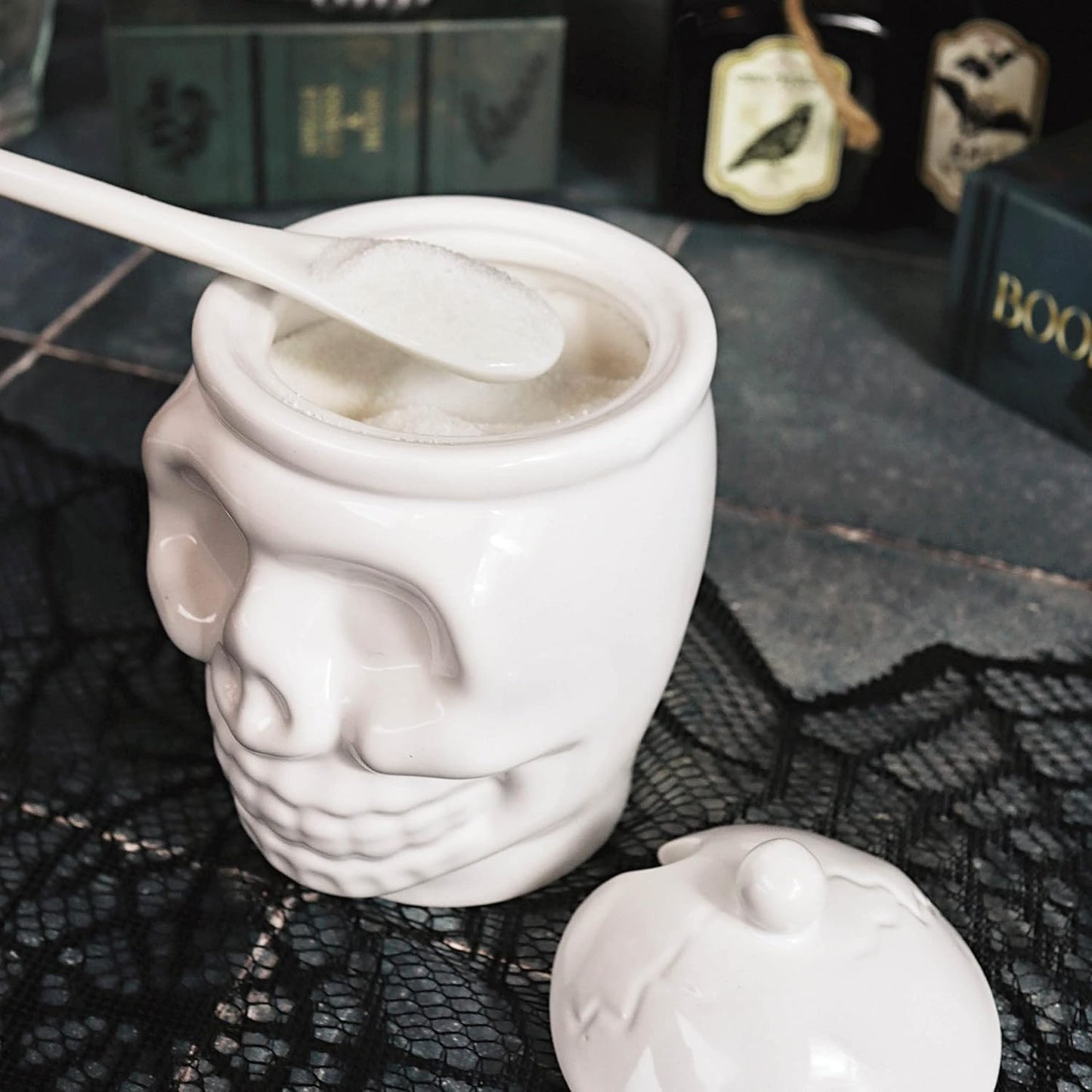 BELL BOOK AND CANDLE Sugar Skull Sugar Bowl - 12 Oz - Goth Valentines Day Decor, Spooky Gifts, Witchy Gifts