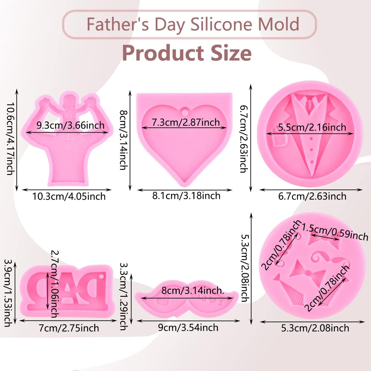 Father's Day Molds, Dad Candy Chocolate Silicone Molds, Heart Bow Tie Beard Fondant Molds Set of 4