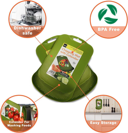 Chop and Drain Plastic Cutting Board with Colander, BPA-Free and Dishwasher Safe