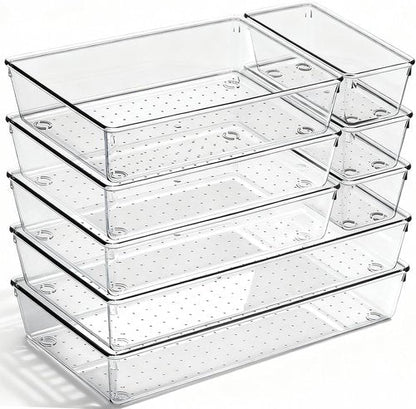 Clear Plastic Drawer Organizer Bins by [Brand Name] - 8 Pack Heavy-Duty Storage Trays for Kitchen & Bathroom