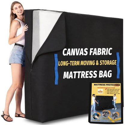 (Not Plastic,Not Polyethylene),Mattress Bags for Moving and Storage,Queen Size,8 Handles,Heavy Duty & Thicker Canvas 600D Polyester Cloth,Reusable Waterproof Mattress Protector Covers,Strong Zipper