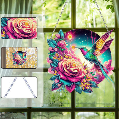 C‘eitura DIY Acrylic Hummingbird & Flower Diamond Painting Hanging Pendant Kit, 5D Special Shape Crystal Art for Home Wall Decor, Unique Gift for Women & Teens