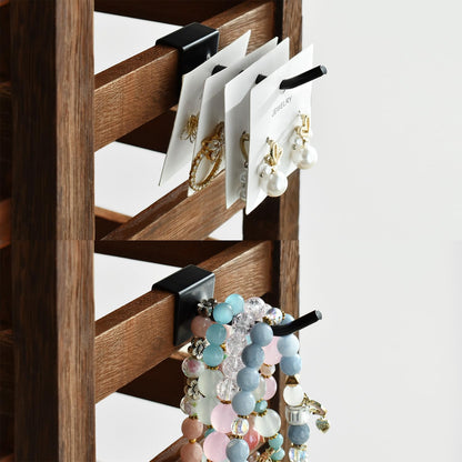 Ikee Design 5 Tiers Free Assemble Wooden Jewelry Display Rack with 20 Removable Metal Hooks,Earring Card Display Stand,Jewelry Organizer,Bracelet Organizer,Keychain Display Stand,Brown Color