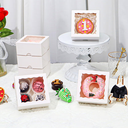 SLShePack 80 Pack 4x4x2 Inches Small Bakery Treat boxes Cookies Boxes Mini Baking Boxes for Cake,Pie, Cinnamon Roll Treat,Chocolate Truffle Box Party Wedding Favor