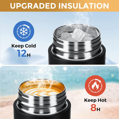 【Upgraded】Exllena Small Insulated Water Bottle 12 oz/350ml– Mini Insulated Water Bottle for Hot & Cold Drinks, Perfect Small Water Bottle for Travel, Purse...(Black)