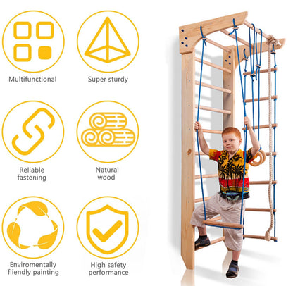 Wooden Swedish Ladder - Stall Bars Set for Physical Therapy & Gymnastics with Swing Set and Fixed Pull-up bar - Sport Complex (KN-2)
