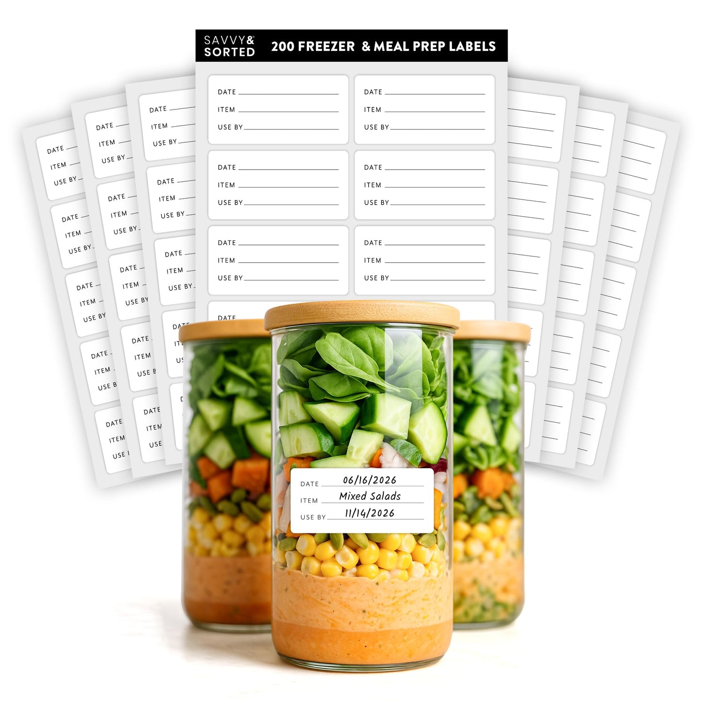 200 Meal Prep Freezer Food Labels - 2.75 x 1.25 Inch Freezer Tape Labels for Food Containers to Write On, Removable Easy Peel Off, Kitchen Pantry Storage Stickers, Oil Water Resistant