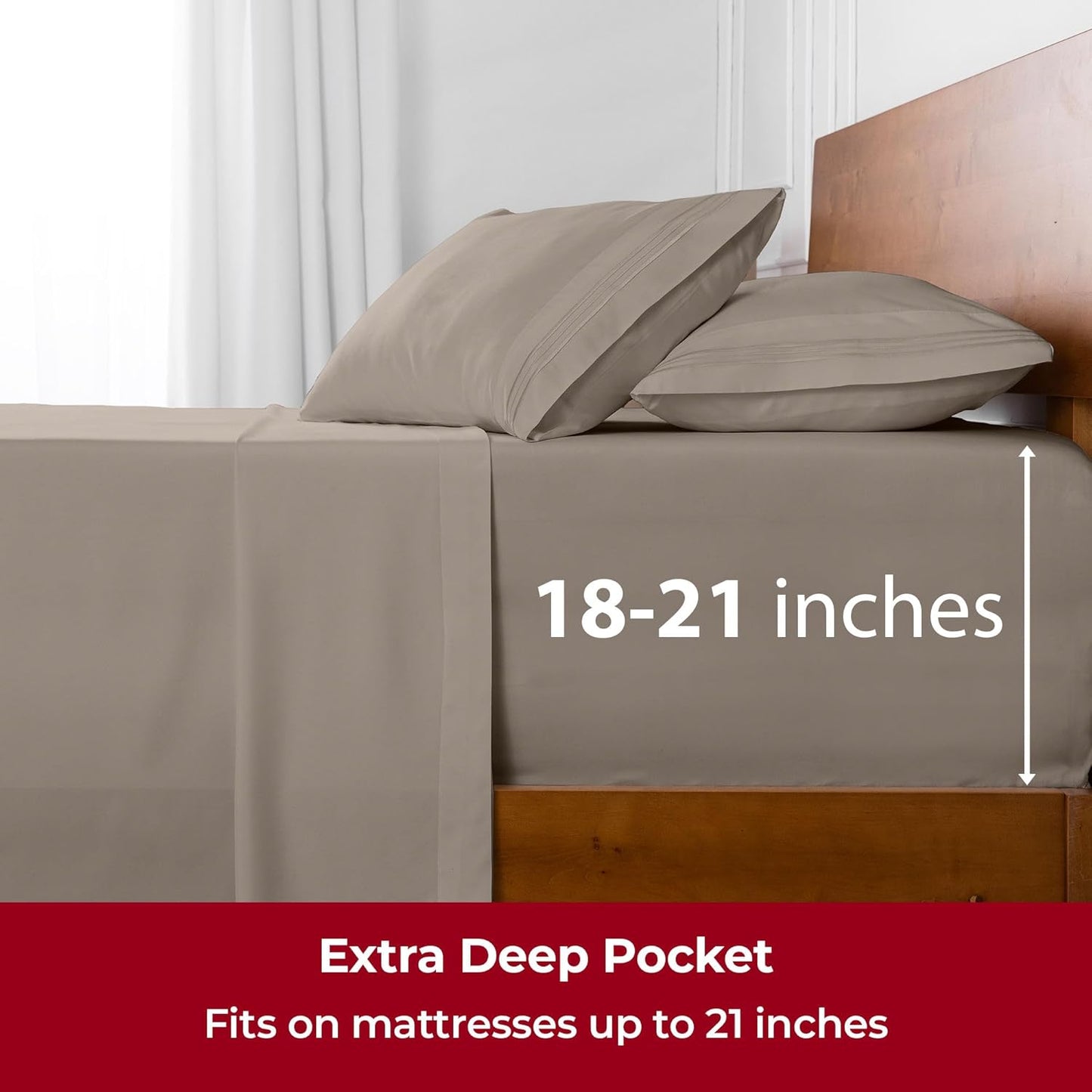 Mellanni Extra Deep Twin Sheets - Hotel Luxury Bedding Set | Ultra Soft, Cooling, Stain Resistant (Twin, Tan)